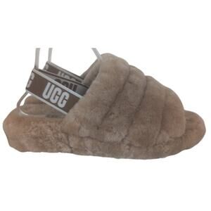 Ugg Fluff Yeah Slingback Slide Slippers Women 9 Sheepskin Brown Tan Furry Lounge